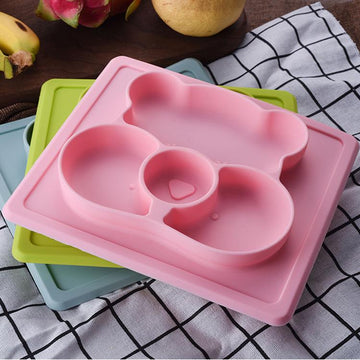 Tăviță pentru diversificarea bebelușului cu lingură Papa Bebe, 4 luni+, diverse culori, silicon, 22.5x20.2.5 cm